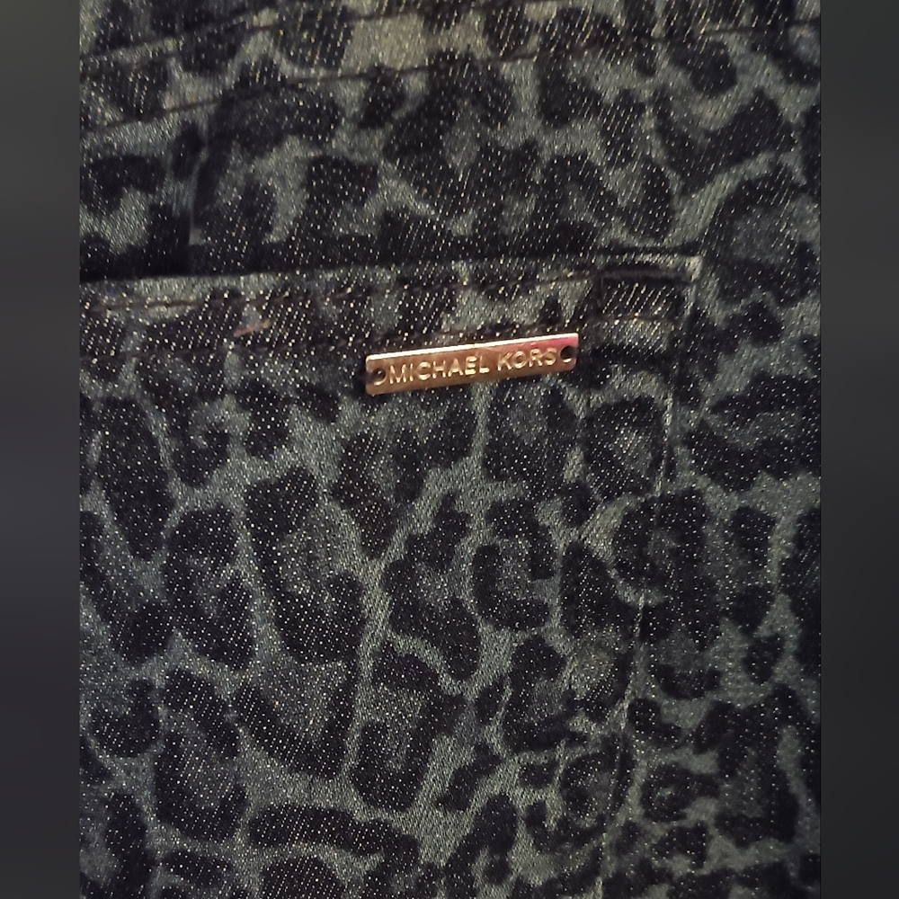 Michael Kors Selma High Rise Straight Skinny Leopard Print Blue Jeans NWT - Picture 5 of 9